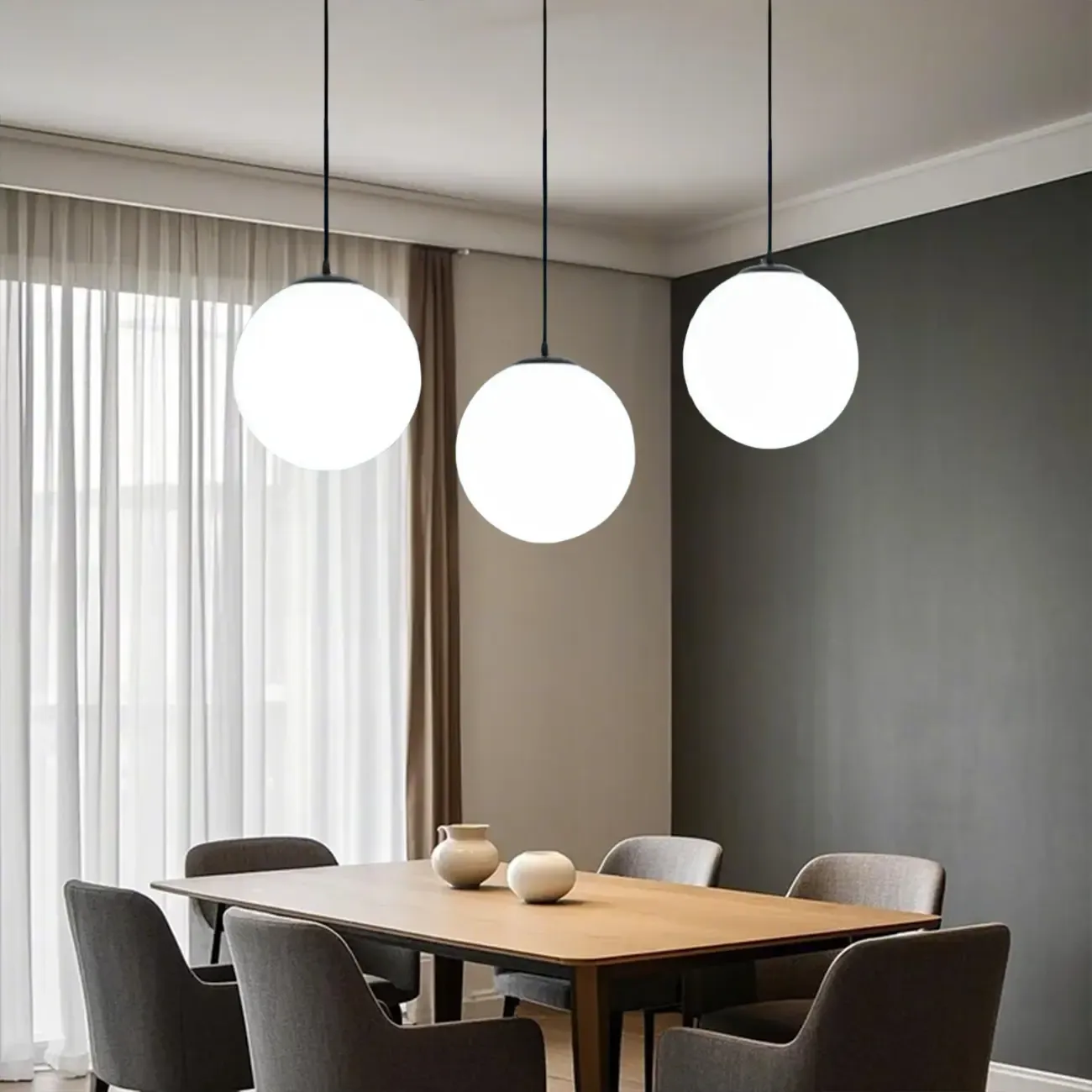 Modern White Glass Globe Pendant Light with Black Rope for Living Room Image - 3