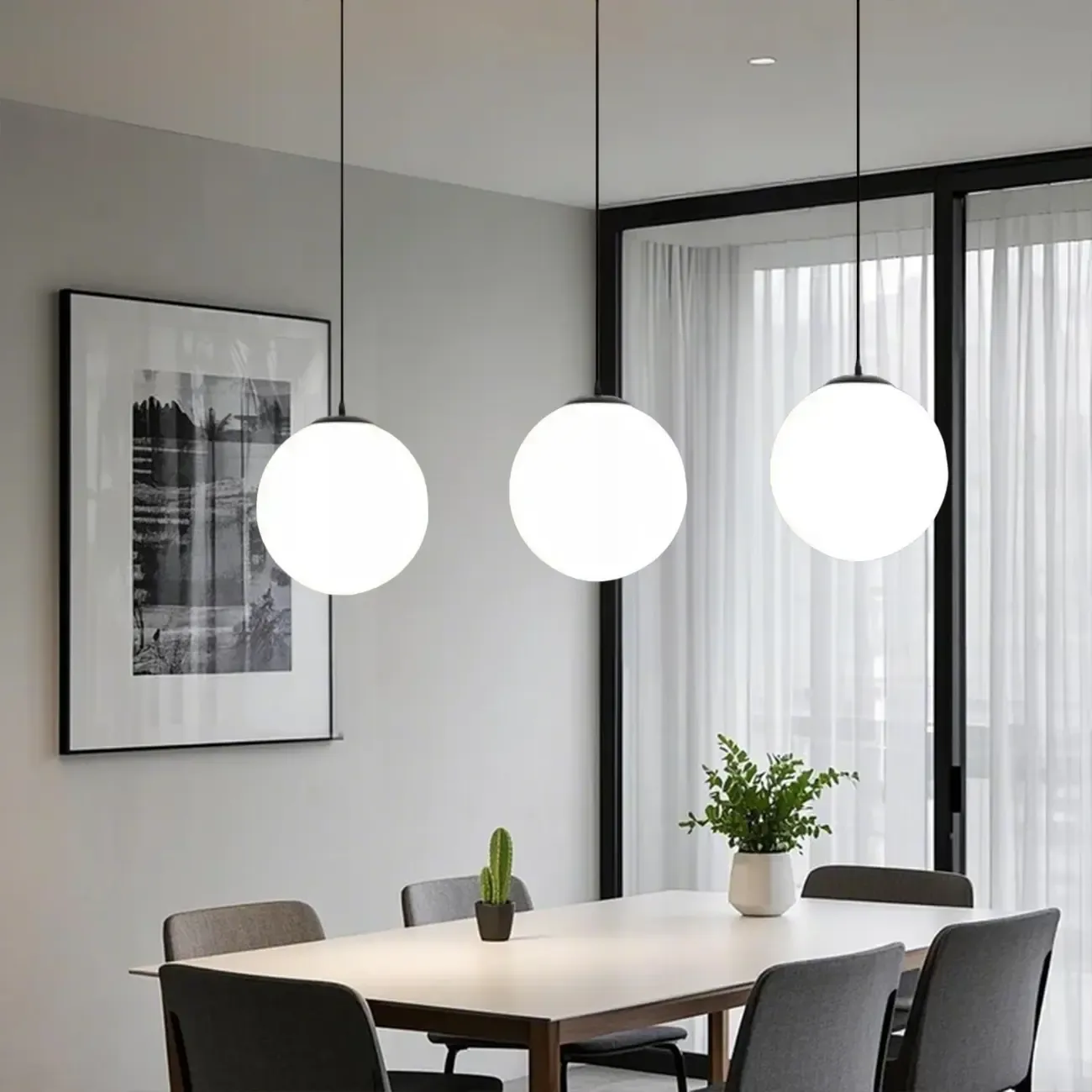 Modern White Glass Globe Pendant Light with Black Rope for Living Room Image - 4