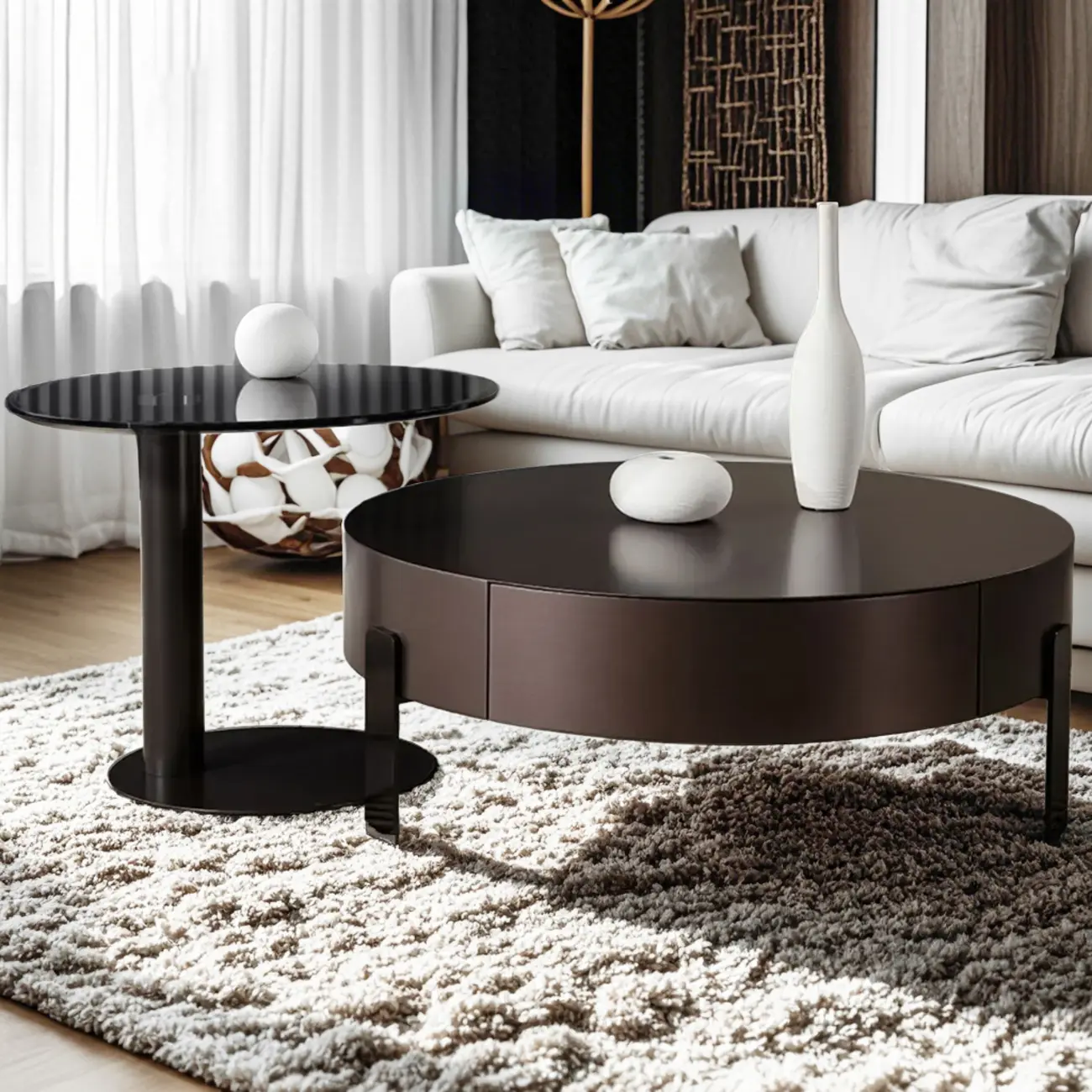 Brown Modern Elegant Round Wood Coffee Table with Storage Image - 3 | homeyfad