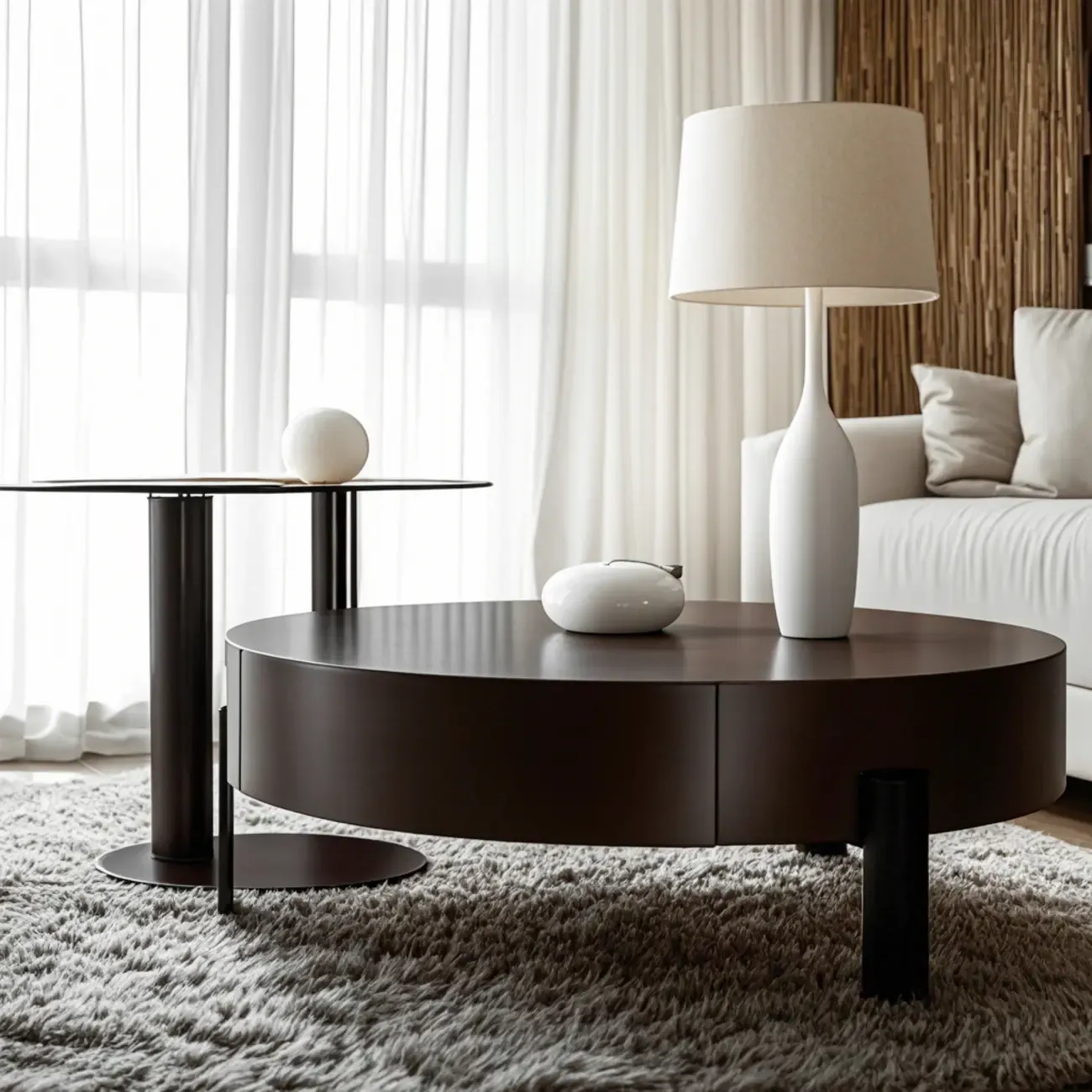 Brown Modern Elegant Round Wood Coffee Table with Storage Image - 4