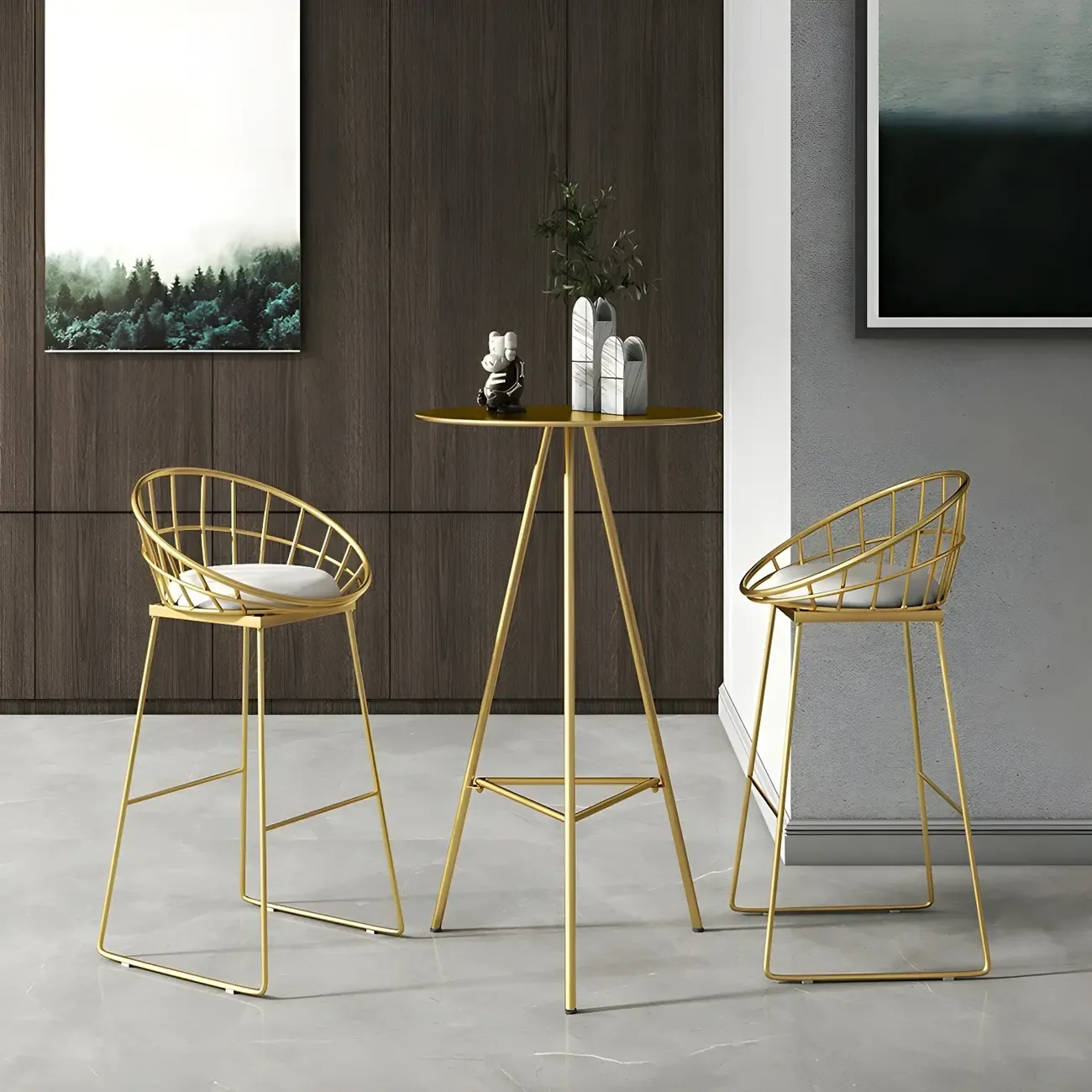 Modern Glam Round Gold Metal Tripod Bar Tables Image - 1