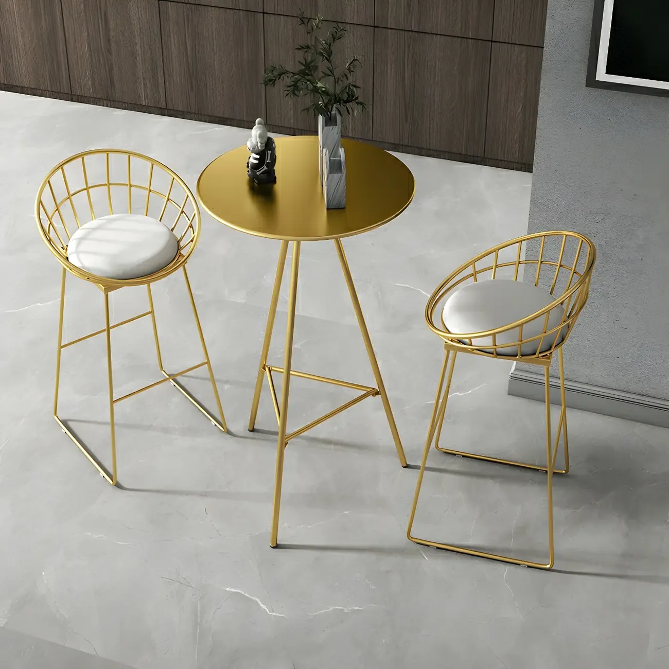 Modern Glam Round Gold Metal Tripod Bar Tables Image - 3