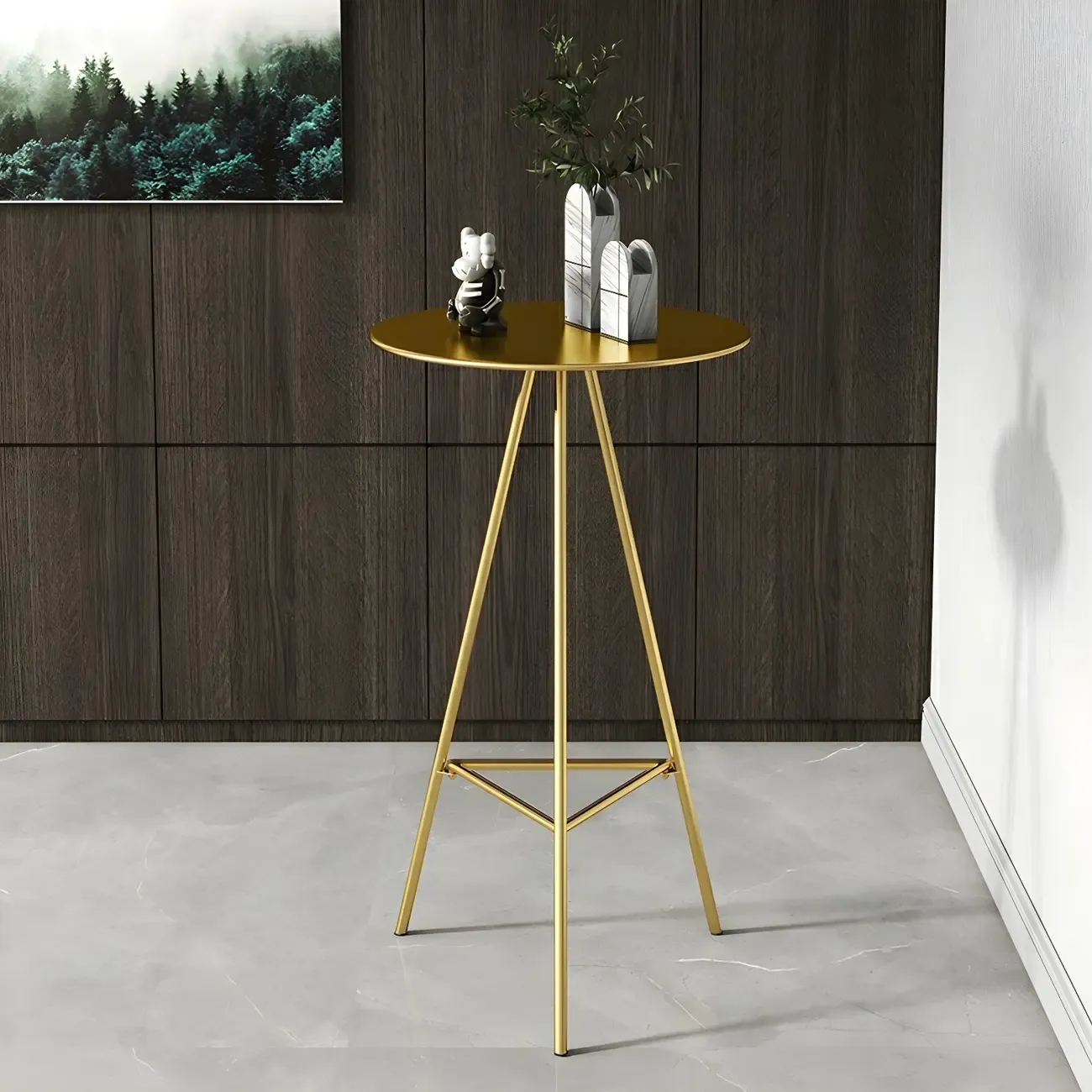 Modern Glam Round Gold Metal Tripod Bar Tables Image - 4