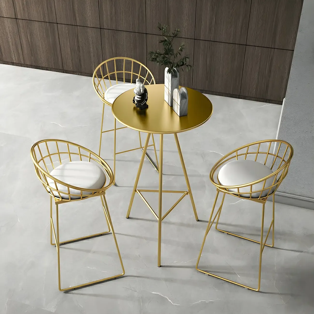 Modern Glam Round Gold Metal Tripod Bar Tables Image - 5