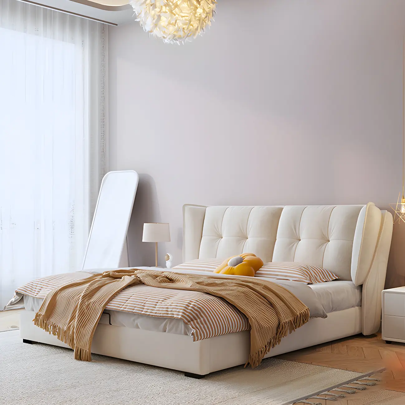 Elegant White Wood Lift-Up Storage Platform Bed Image - 1 | homeyfad