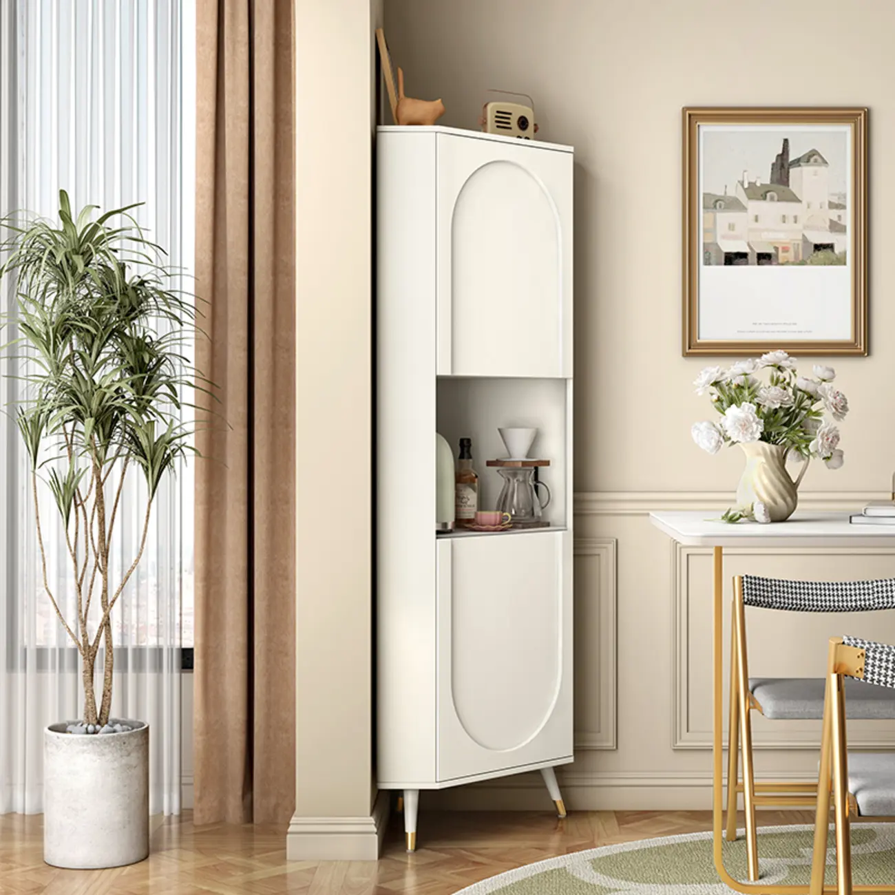 Chic White Wood Corner Cabinet with Open Shelves Image - 1 | homeyfad