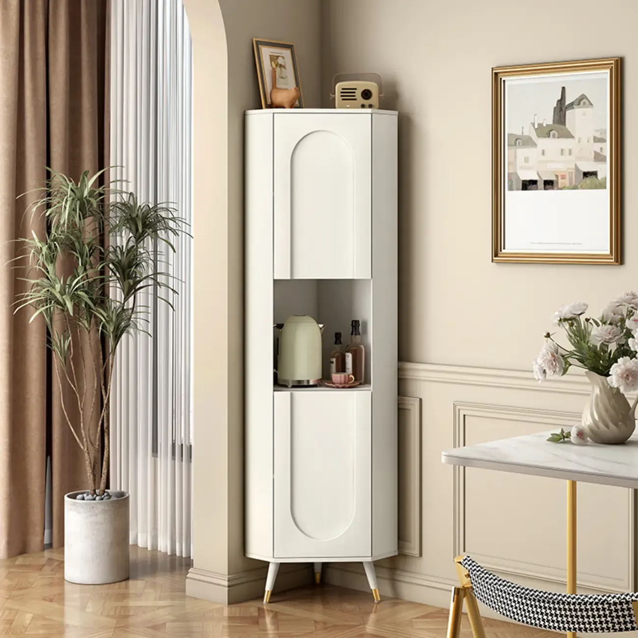 Chic White Wood Corner Cabinet with Open Shelves | HomeyFad