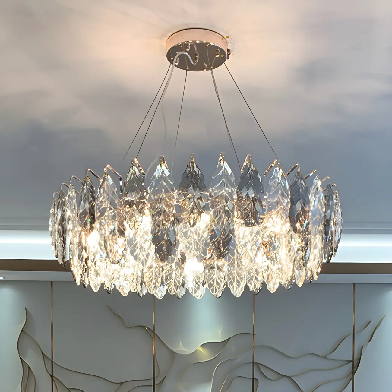Exquisite Round Multi-light Crystal Leaf Chandelier Image - 3 | homeyfad