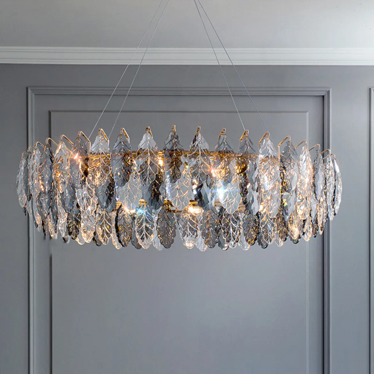 Exquisite Round Multi-light Crystal Leaf Chandelier Image - 5 | homeyfad