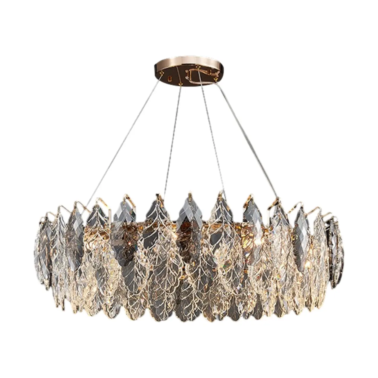 Exquisite Round Multi-light Crystal Leaf Chandelier Image - 7 | homeyfad