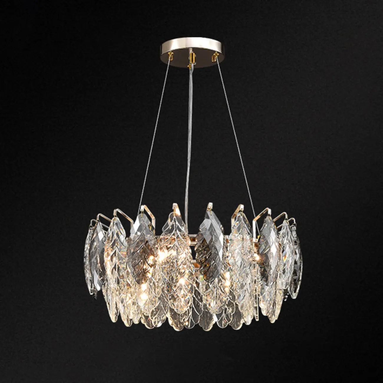 Exquisite Round Multi-light Crystal Leaf Chandelier Image - 8 | homeyfad