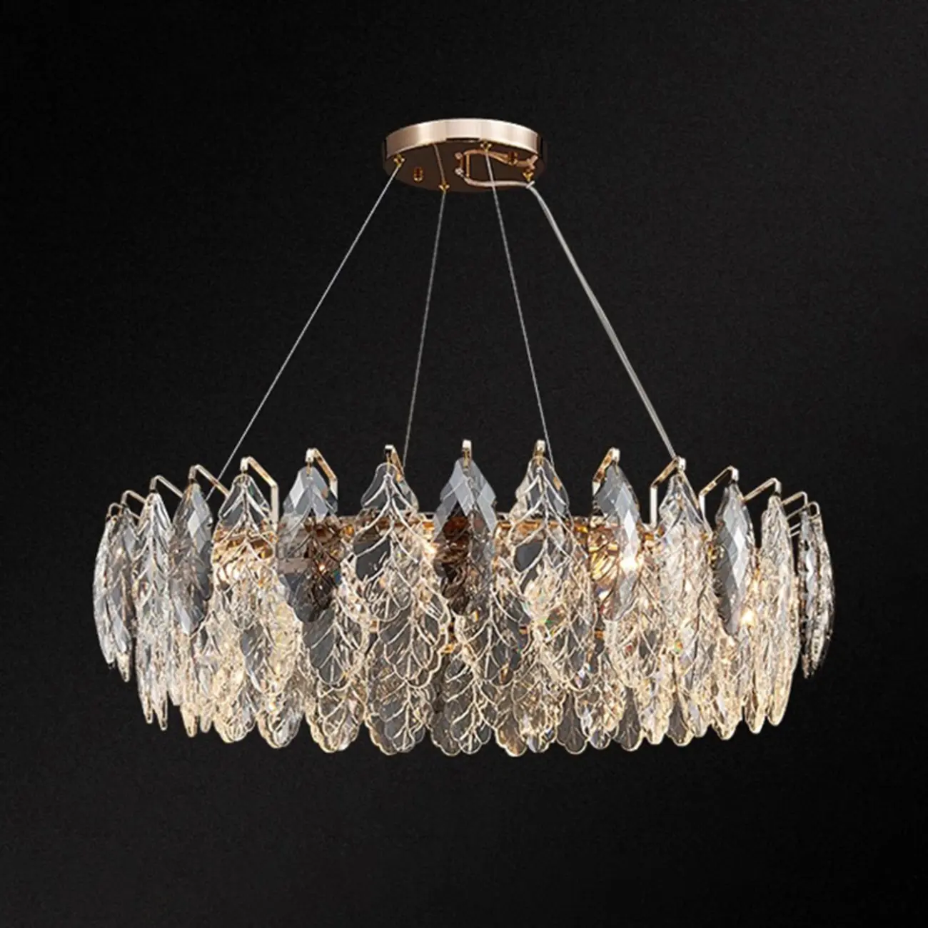Exquisite Round Multi-light Crystal Leaf Chandelier Image - 9 | homeyfad
