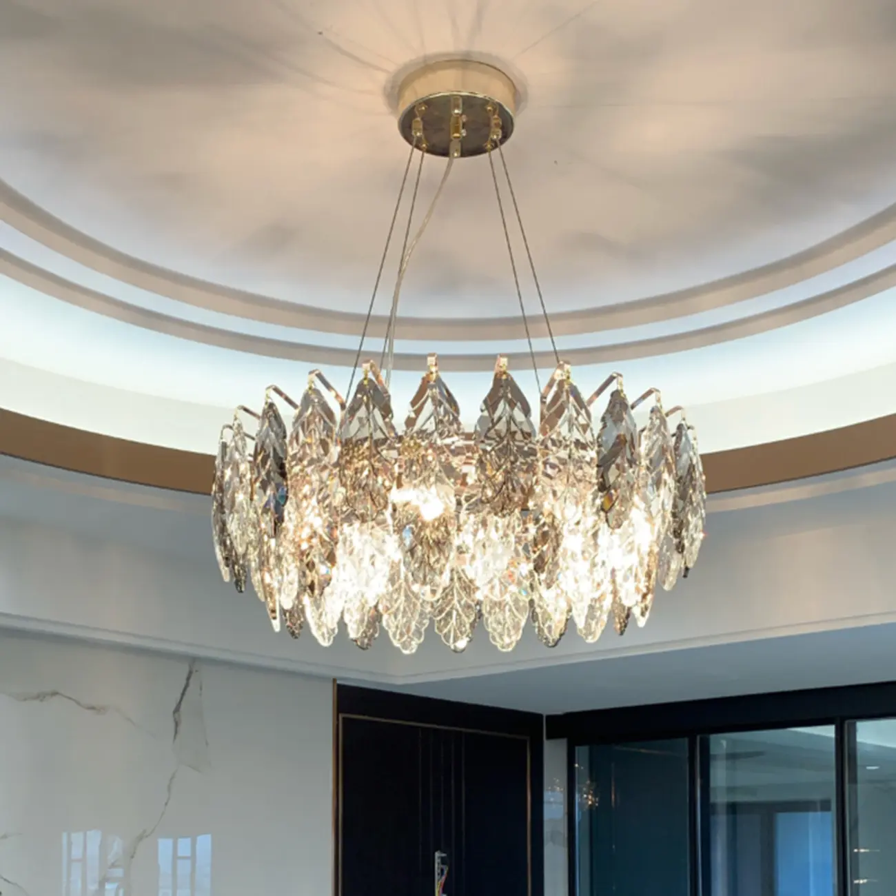 Exquisite Round Multi-light Crystal Leaf Chandelier Image - 12 | homeyfad