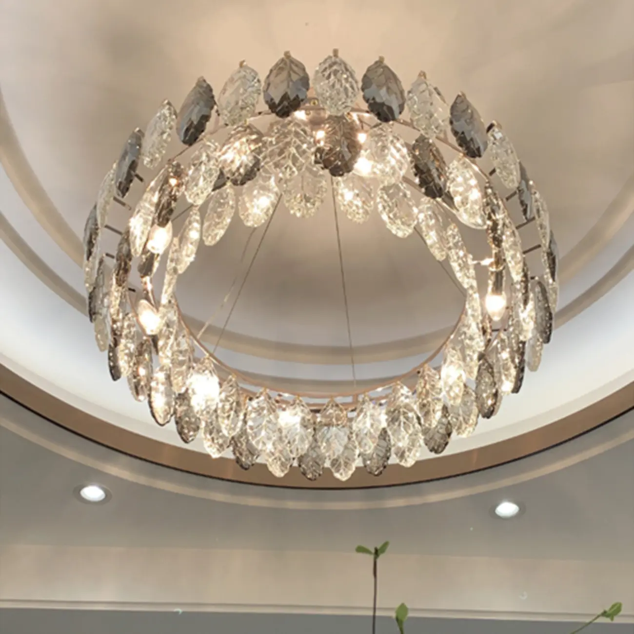 Exquisite Round Multi-light Crystal Leaf Chandelier Image - 17 | homeyfad