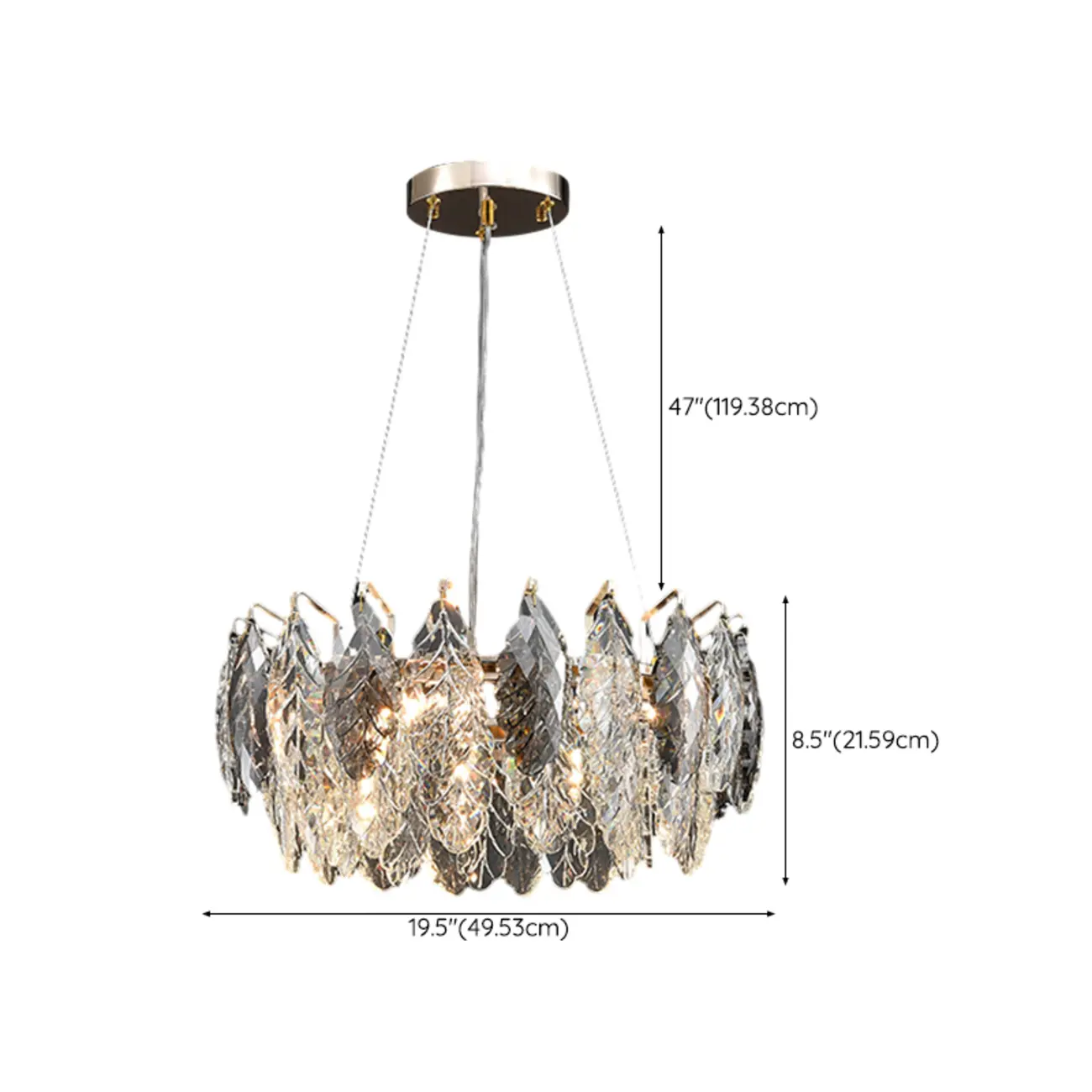 Exquisite Round Multi-light Crystal Leaf Chandelier #size