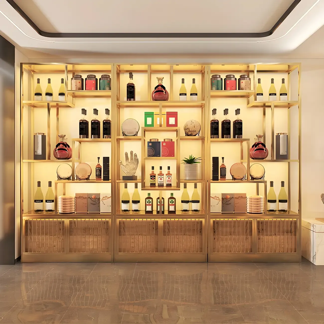 Glam Freestanding Gold Tall Metal Wine Rack Image - 1