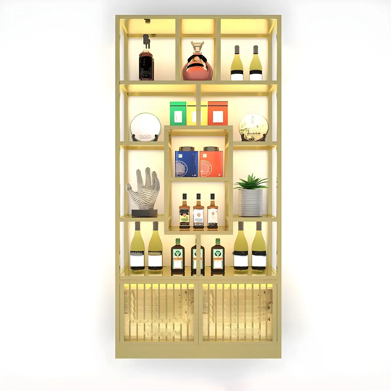 Glam Freestanding Gold Tall Metal Wine Rack Image - 3