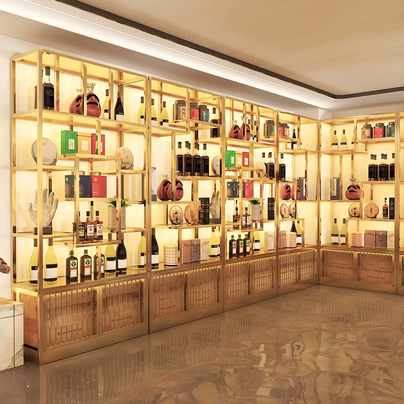 Glam Freestanding Gold Tall Metal Wine Rack Image - 2