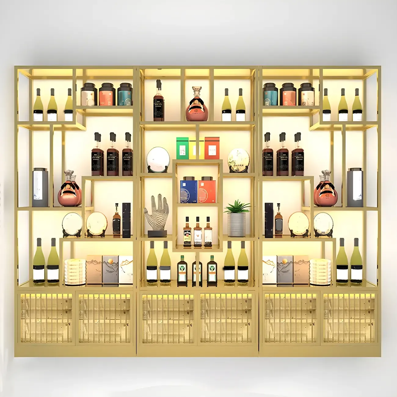 Glam Freestanding Gold Tall Metal Wine Rack Image - 5