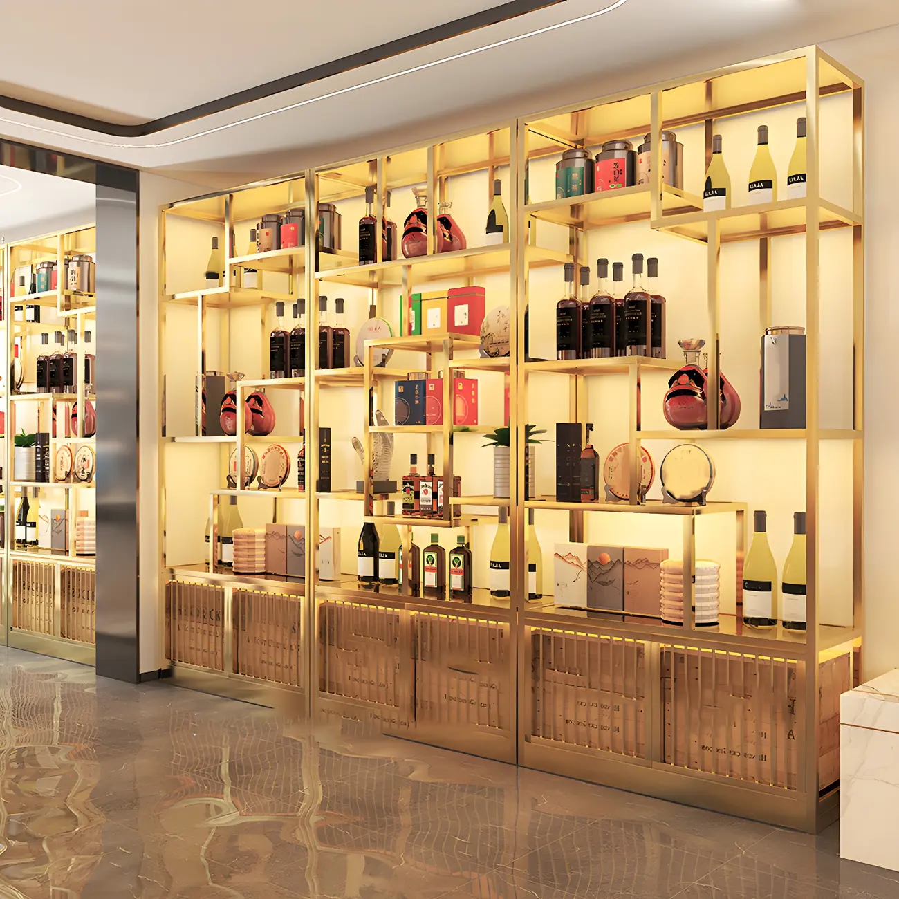 Glam Freestanding Gold Tall Metal Wine Rack Image - 6 | homeyfad