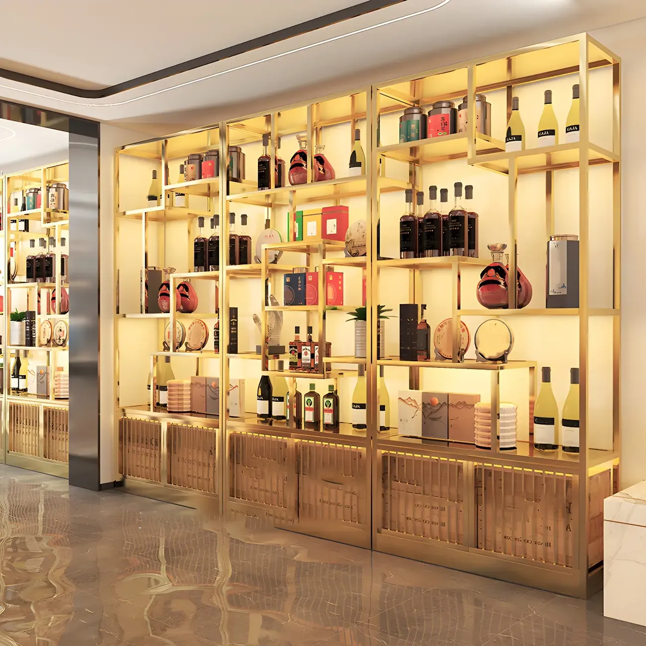 Glam Freestanding Gold Tall Metal Wine Rack Image - 6