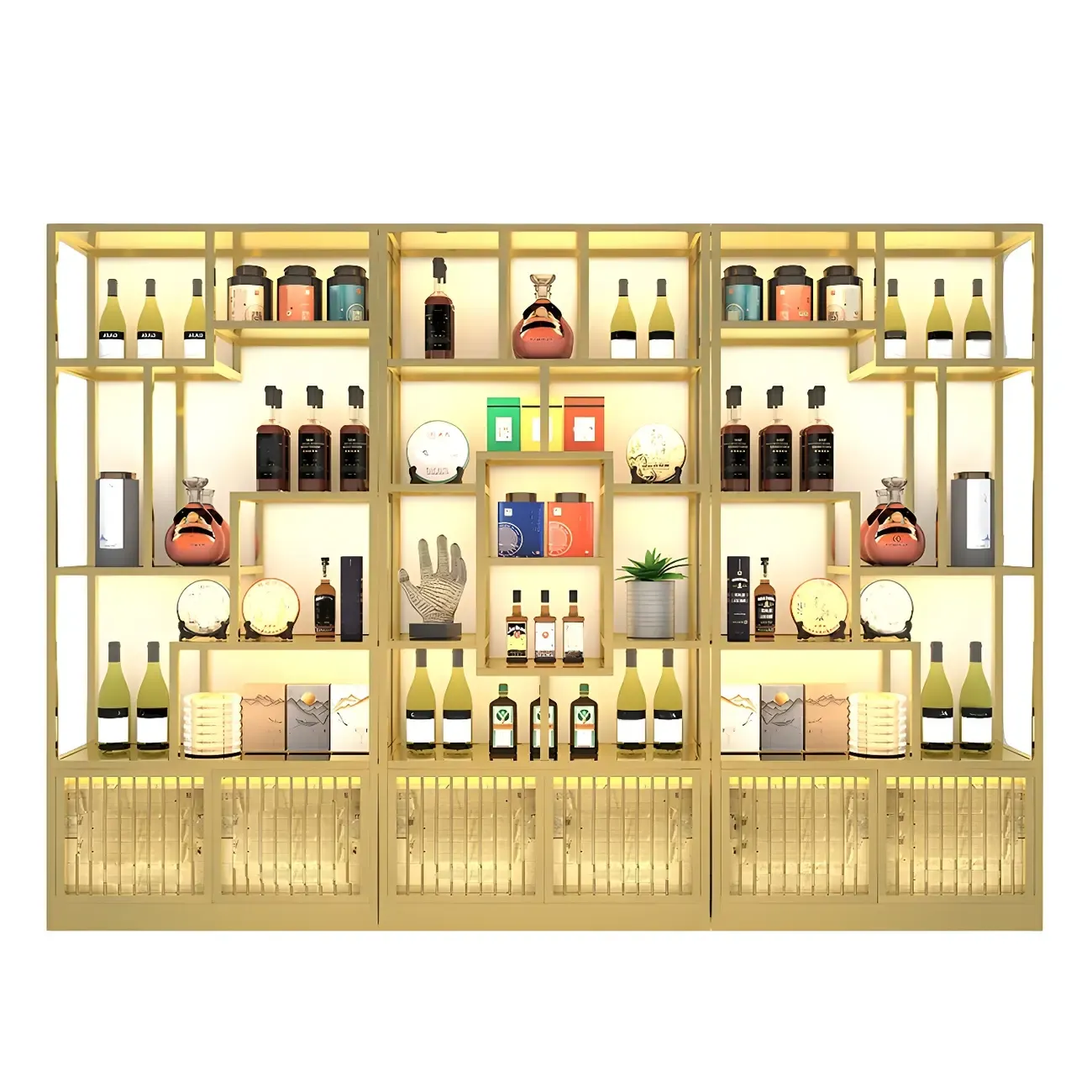 Glam Freestanding Gold Tall Metal Wine Rack Image - 8