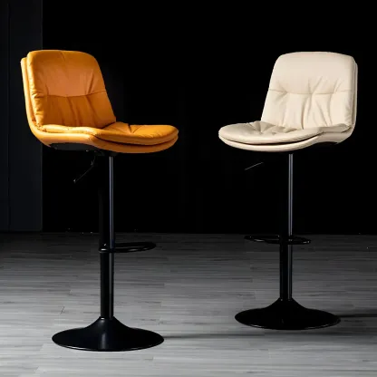 Adjustable Leather Low Back Swivel Bar Stool Image - 6