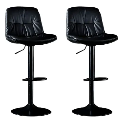 Adjustable Leather Low Back Swivel Bar Stool Image - 16