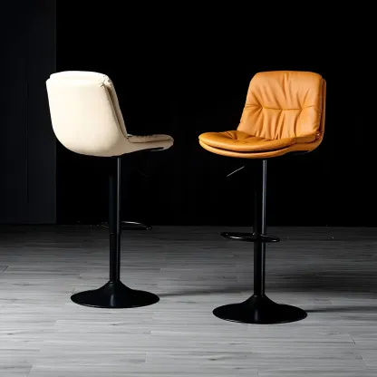 Adjustable Leather Low Back Swivel Bar Stool Image - 7