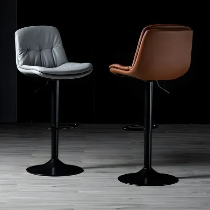 Adjustable Leather Low Back Swivel Bar Stool Image - 11