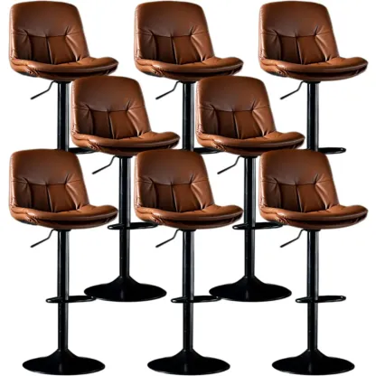 Adjustable Leather Low Back Swivel Bar Stool Image - 36