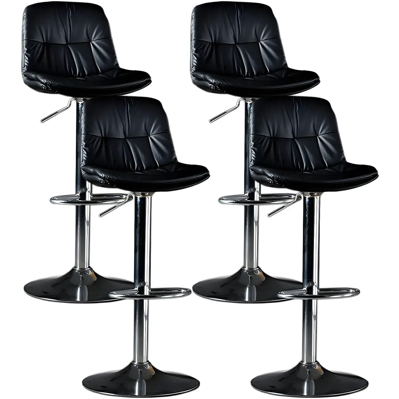 Adjustable Leather Low Back Swivel Bar Stool Image - 46