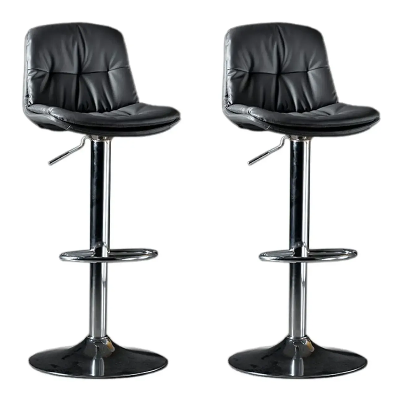 Adjustable Leather Low Back Swivel Bar Stool Image - 49