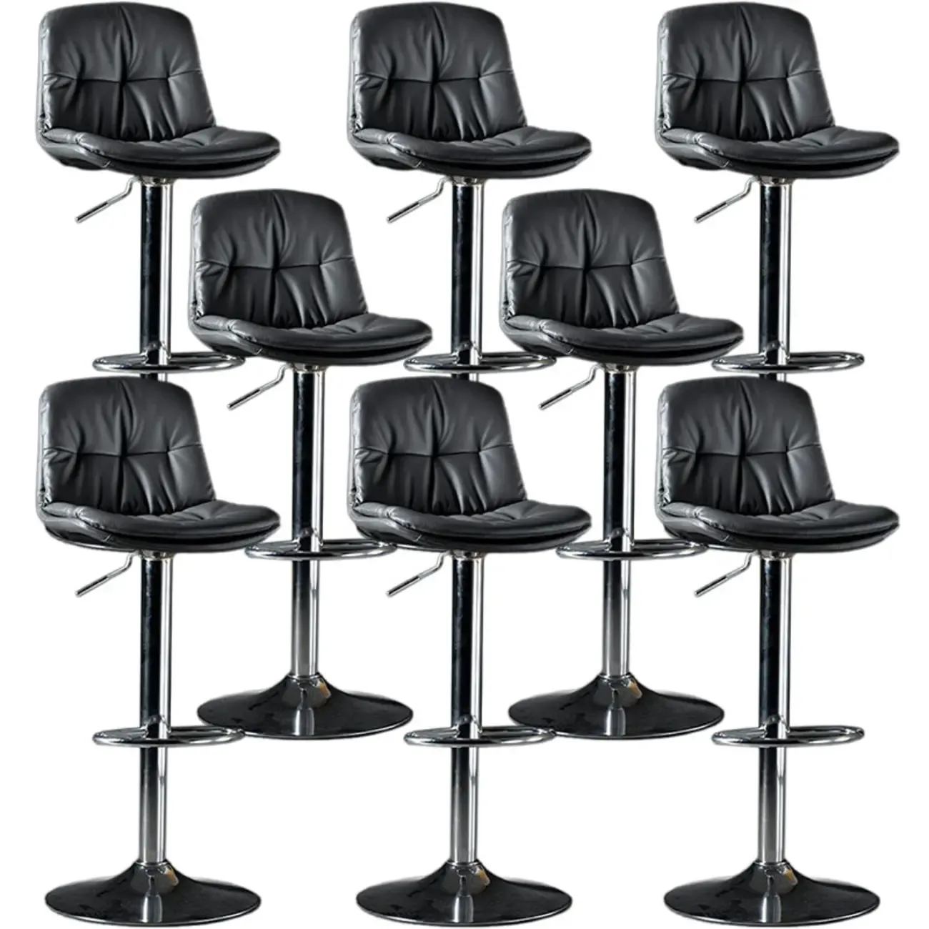 Adjustable Leather Low Back Swivel Bar Stool Image - 52