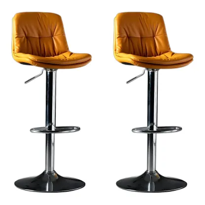 Adjustable Leather Low Back Swivel Bar Stool Image - 65