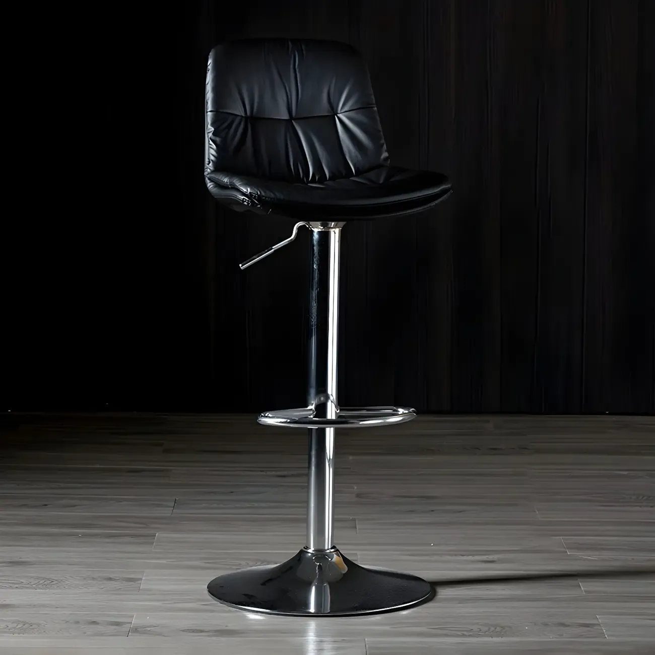 Adjustable Leather Low Back Swivel Bar Stool Image - 80