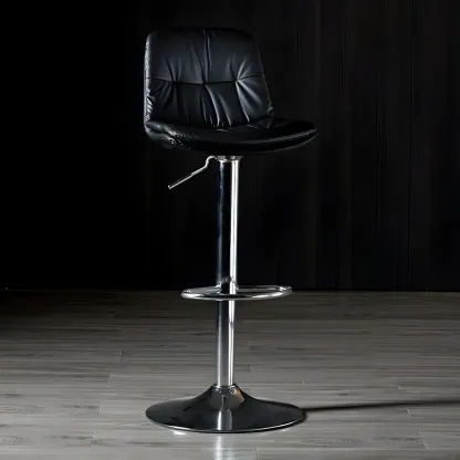 Adjustable Leather Low Back Swivel Bar Stool Image - 80