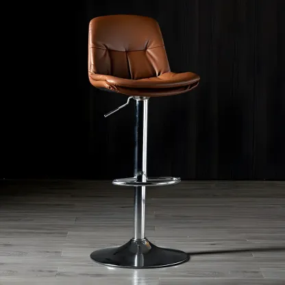 Adjustable Leather Low Back Swivel Bar Stool Image - 84