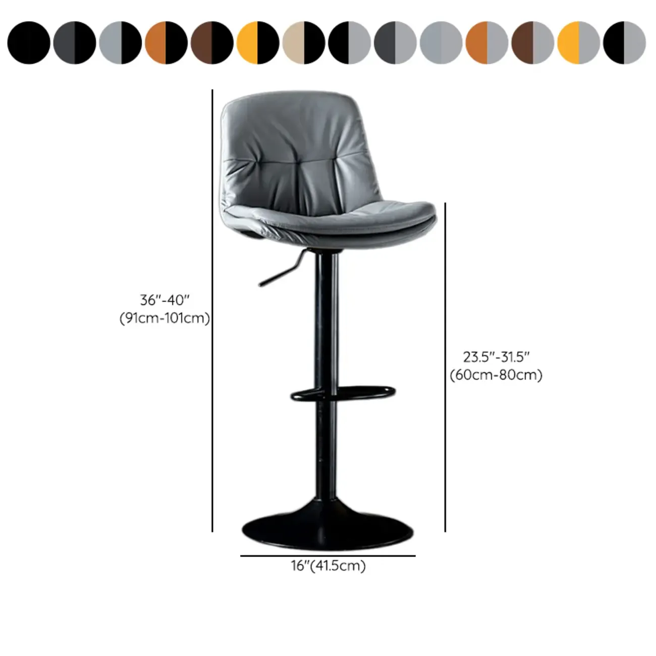 Adjustable Leather Low Back Swivel Bar Stool #size