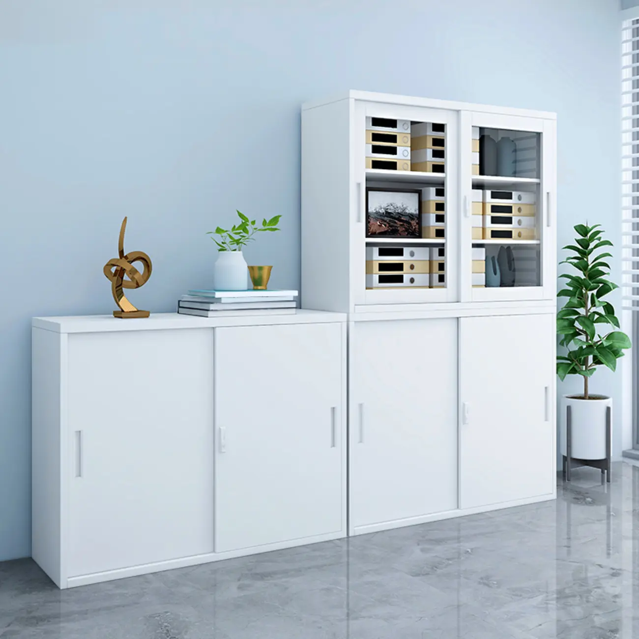 Durable White Steel Filing Cabinet with Shelves for Office Storage Image - 1 | homeyfad