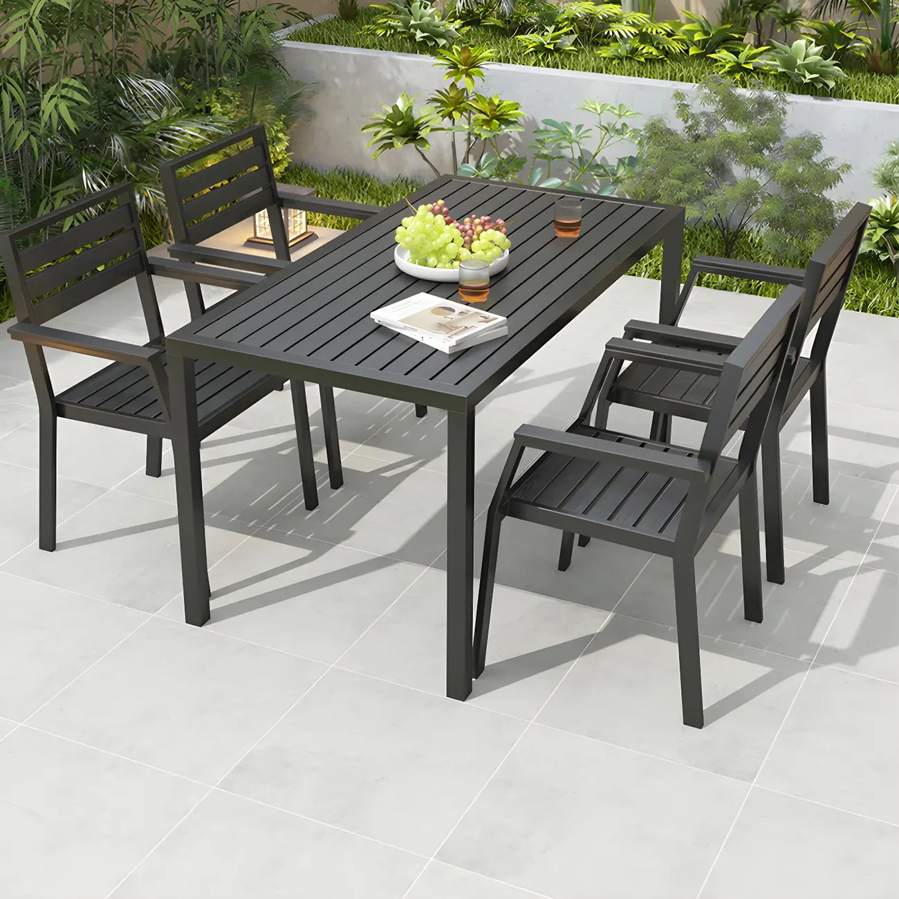Modern Wood Aluminum Slatted Outdoor Dining Table Image - 2 | homeyfad