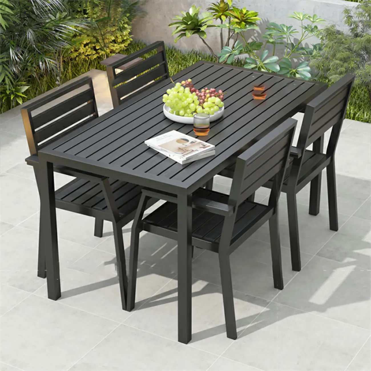 Modern Wood Aluminum Slatted Outdoor Dining Table Image - 1 | homeyfad