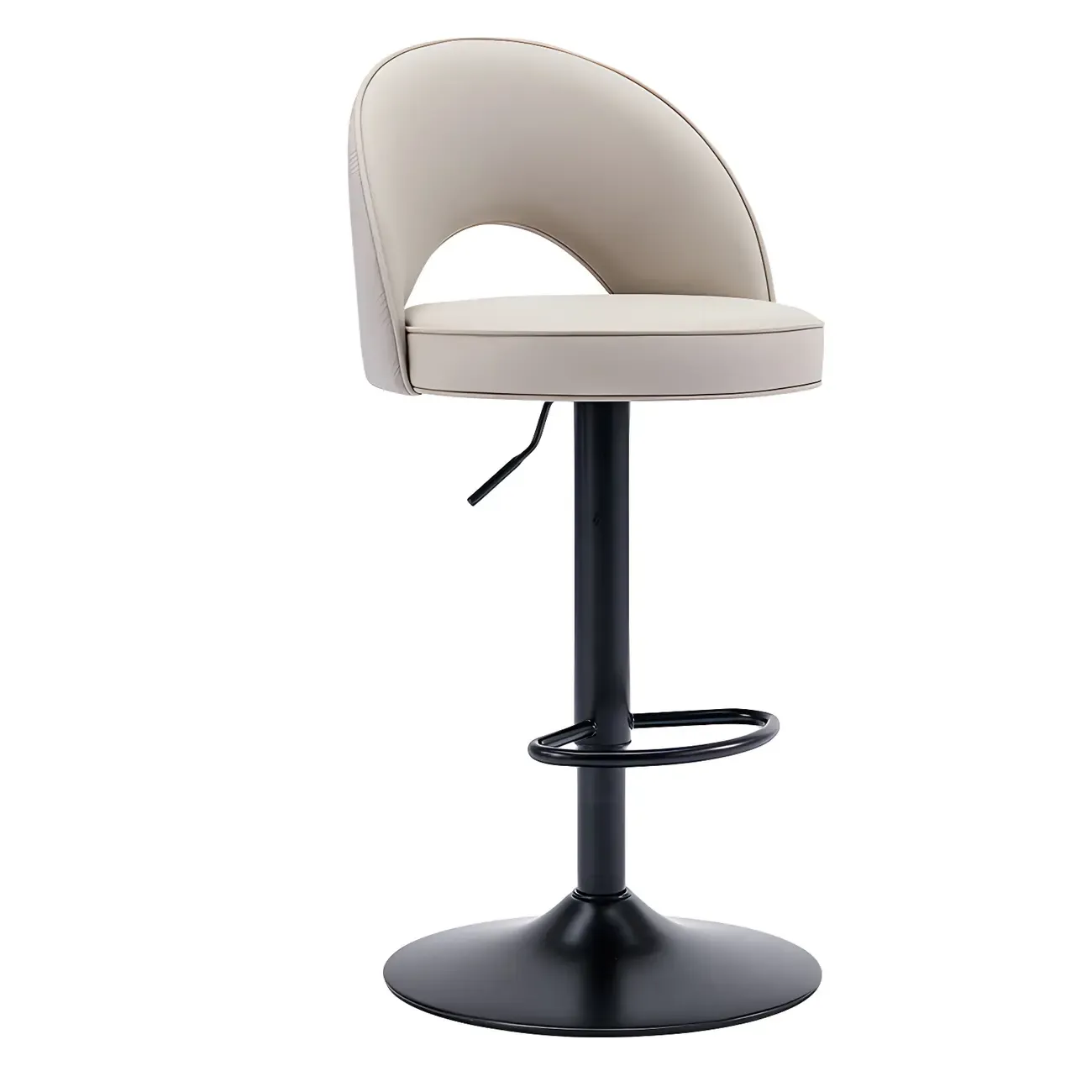 Round Adjustable Faux Leather Swivel Low Back Bar Stools Image - 8