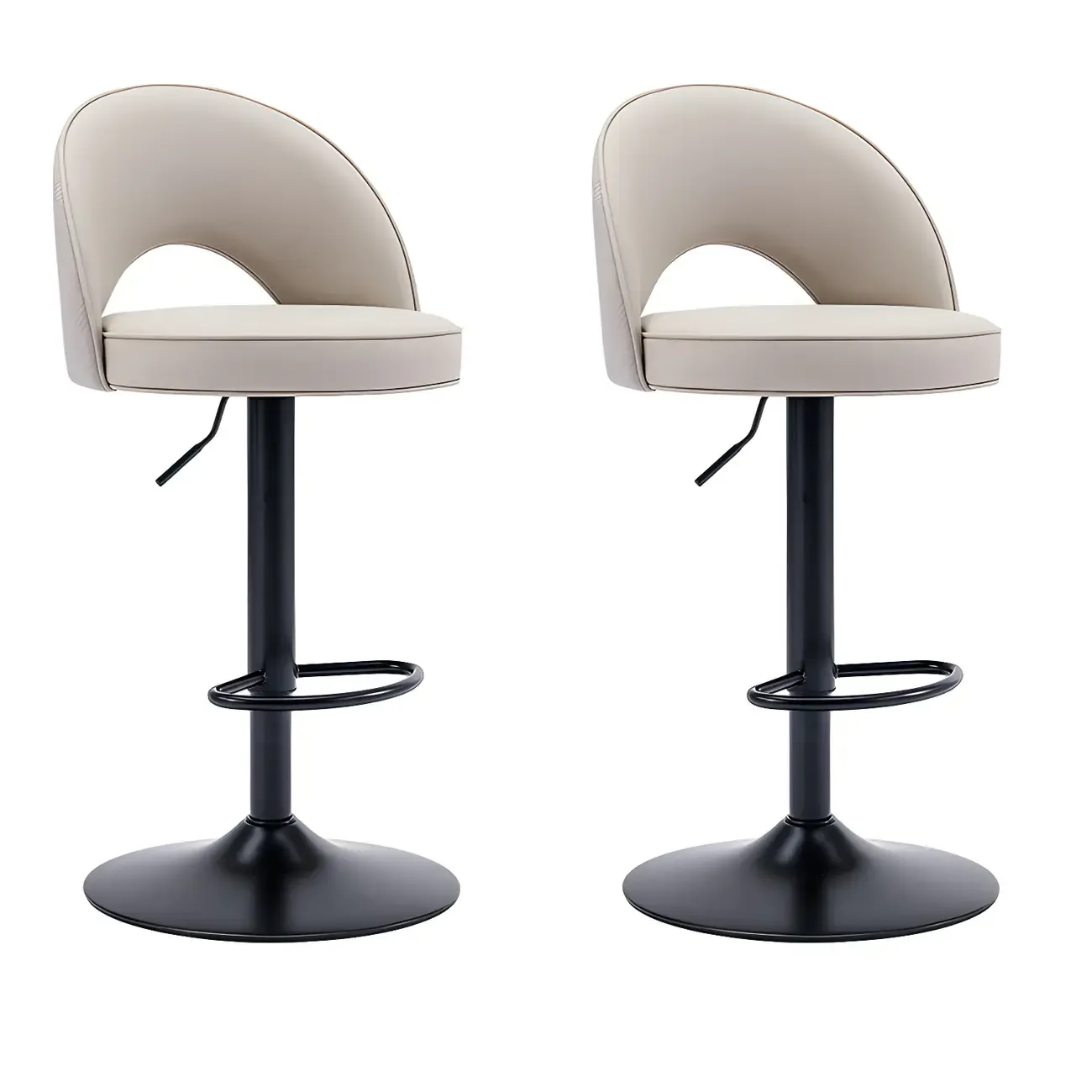 Round Adjustable Faux Leather Swivel Low Back Bar Stools Image - 9