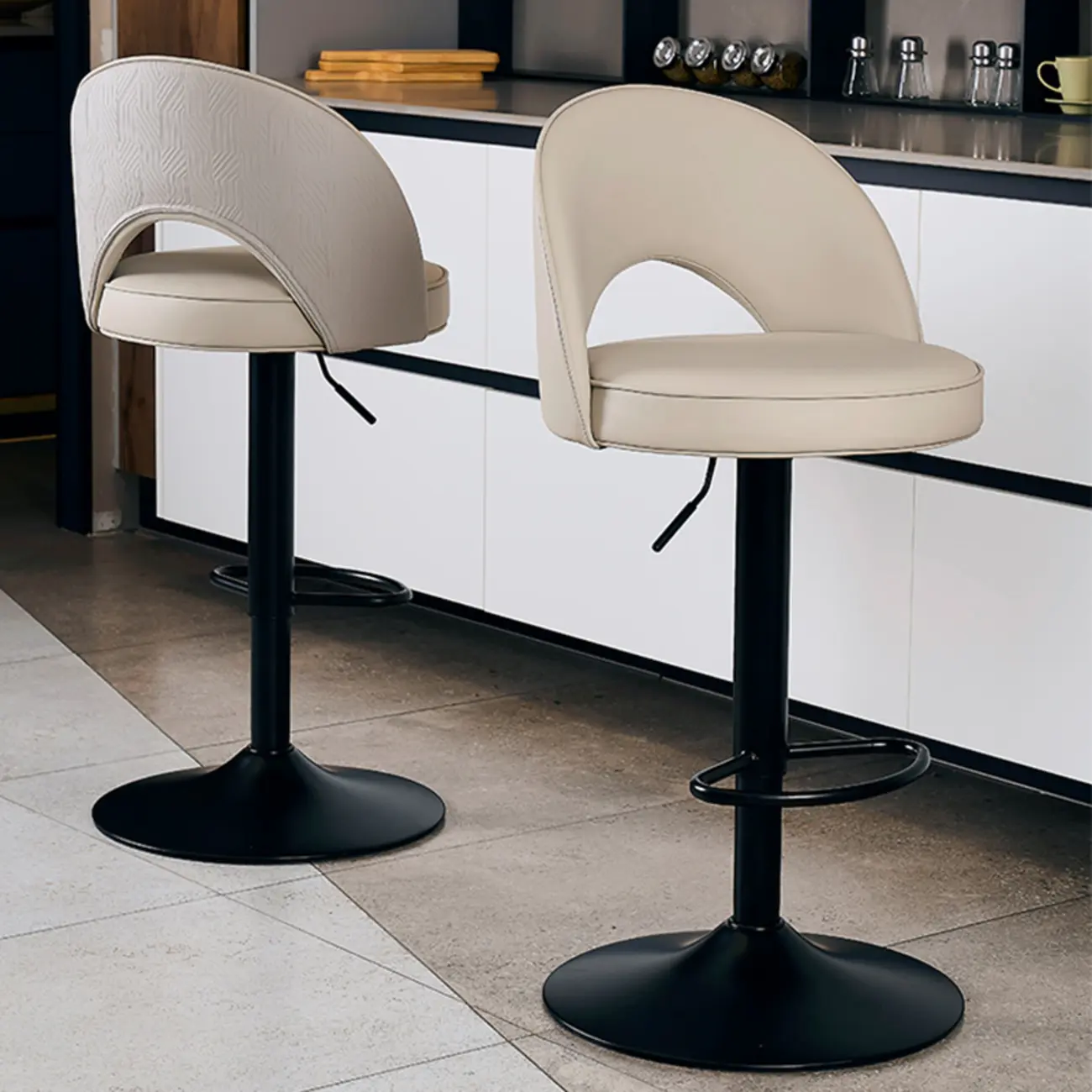 Round Adjustable Faux Leather Swivel Low Back Bar Stools Image - 2 | homeyfad