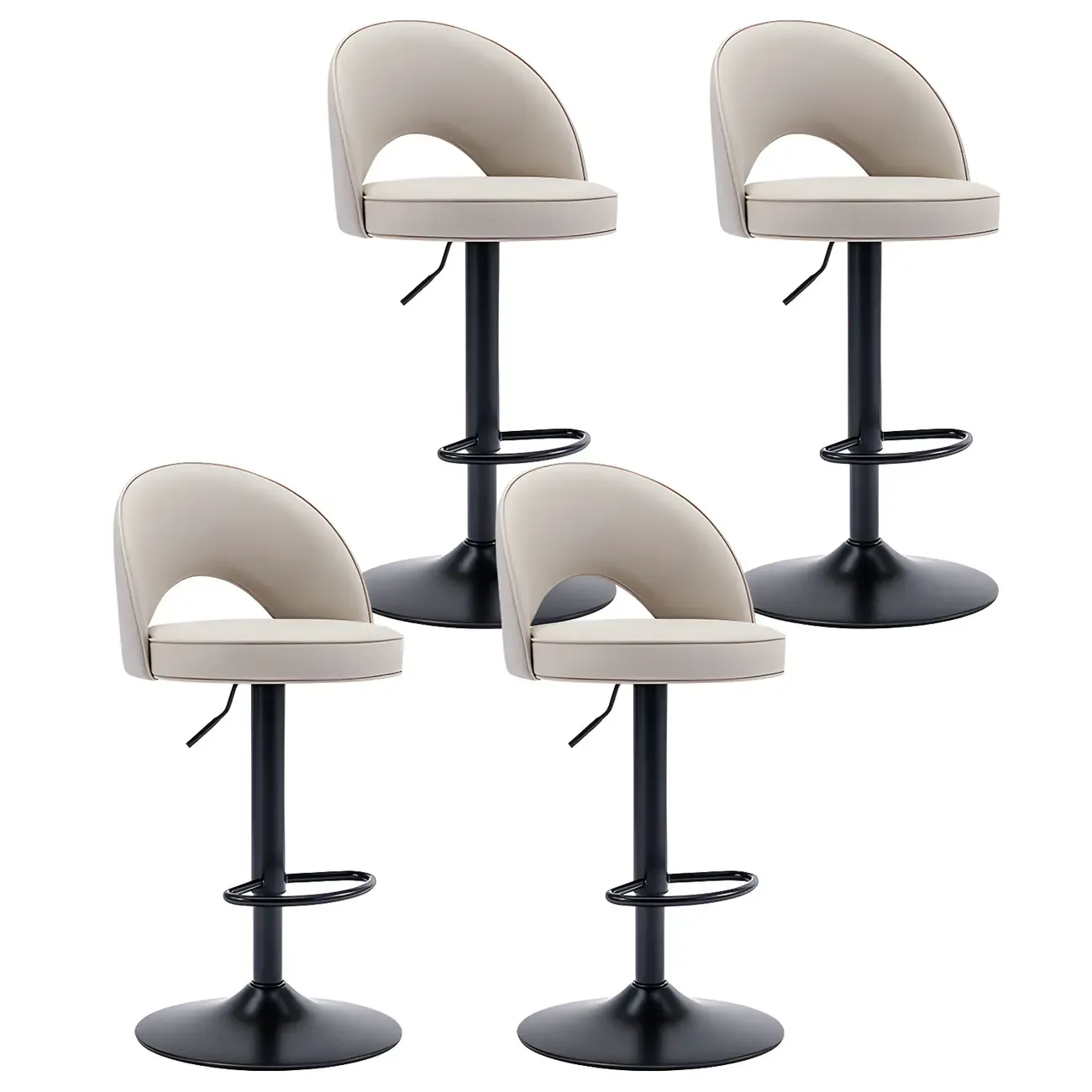 Round Adjustable Faux Leather Swivel Low Back Bar Stools Image - 10