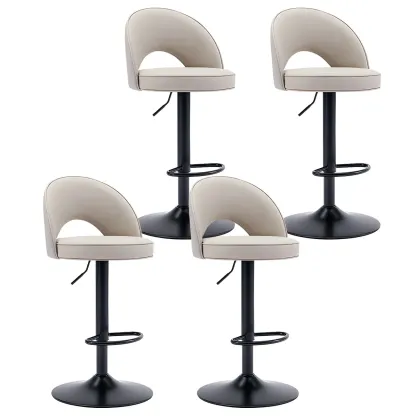 Round Adjustable Faux Leather Swivel Low Back Bar Stools Image - 10