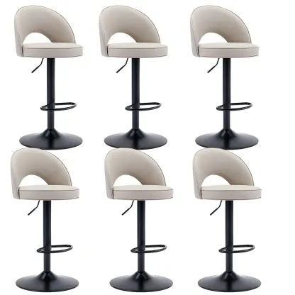 Round Adjustable Faux Leather Swivel Low Back Bar Stools Image - 11