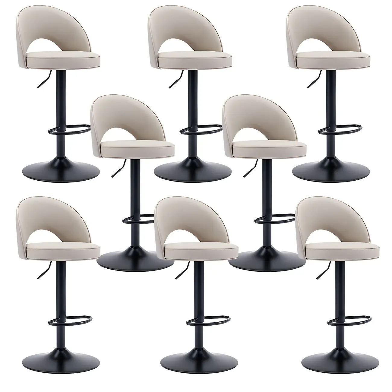 Round Adjustable Faux Leather Swivel Low Back Bar Stools Image - 12
