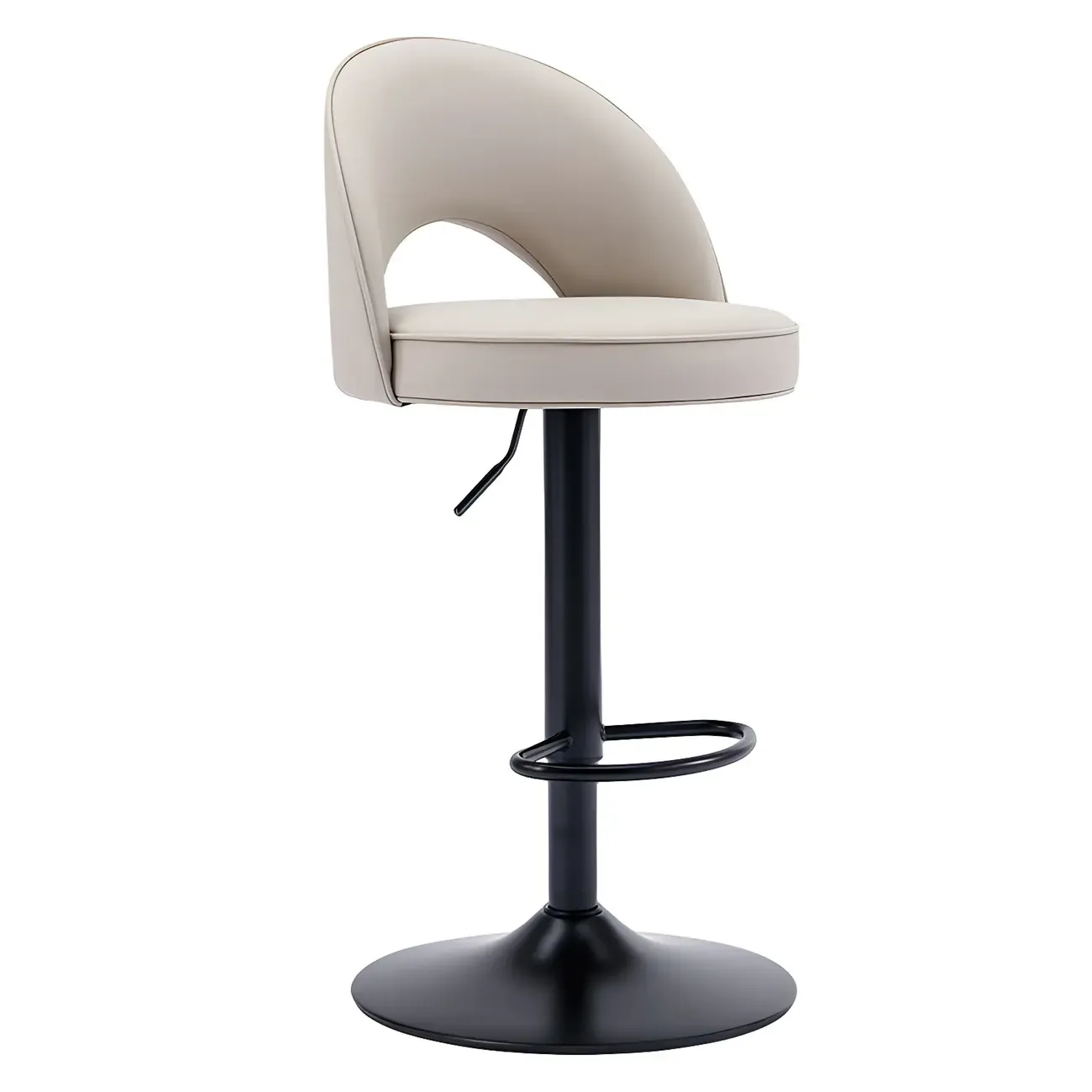Round Adjustable Faux Leather Swivel Low Back Bar Stools Image - 13